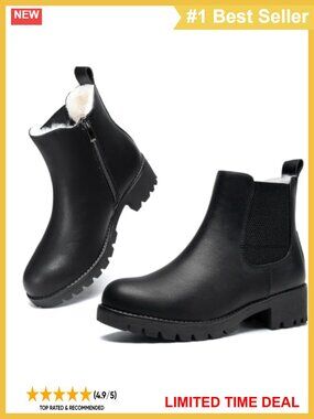 Faux Fur Lined Chelsea Ankle Boots Water-Resistant Lug Sole